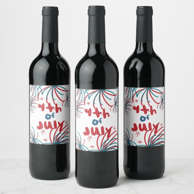 Fireworks 4th of July Stars BBQ Birthday   Wine Label (Bottles)