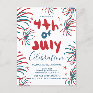 Fireworks 4th of July Stars BBQ Flyer Invitation Postcard