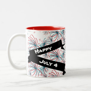 Fireworks 4th of July Stars Doodles Banner Two-Tone Coffee Mug
