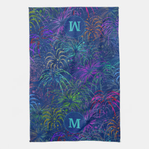 Fireworks 4th of July Summer Pattern   Monogrammed Kitchen Towel