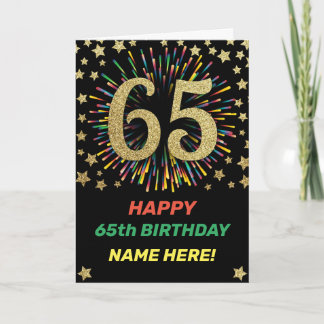 Fireworks 65th Birthday Colourful Rainbow Gold Card