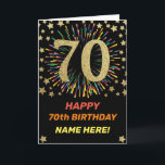 Fireworks 70th Birthday Colorful Rainbow Gold Card<br><div class="desc">Fun,  cheerful and colorful design birthday card. 
Firework in bright rainbow colors. Faux gold big number on black. 
Get this cheerful card to celebrate your friend or family!</div>