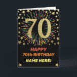 Fireworks 70th Birthday Colorful Rainbow Gold Card<br><div class="desc">Fun,  cheerful and colorful design birthday card. 
Firework in bright rainbow colors. Faux gold big number on black. 
Get this cheerful card to celebrate your friend or family!</div>