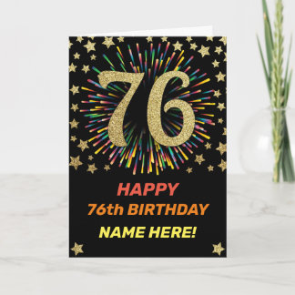 Fireworks 76th Birthday Colorful Rainbow Gold Card