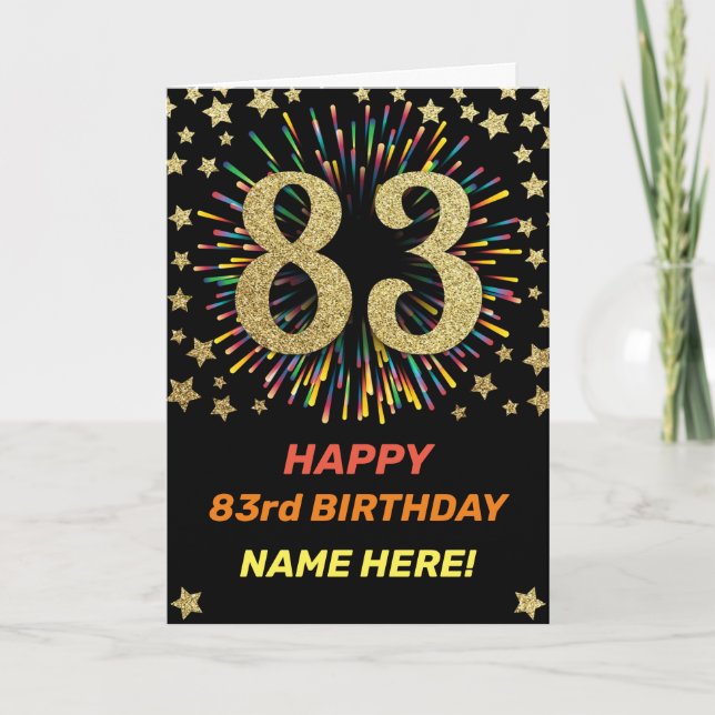 Fireworks 83rd Birthday Colorful Rainbow Gold Card (Front)