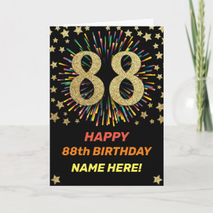 Fireworks 88th Birthday Colourful Rainbow Gold Card