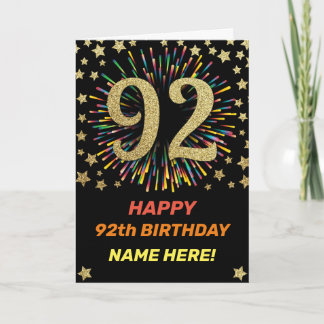 Fireworks 92th Birthday Colourful Rainbow Gold Card