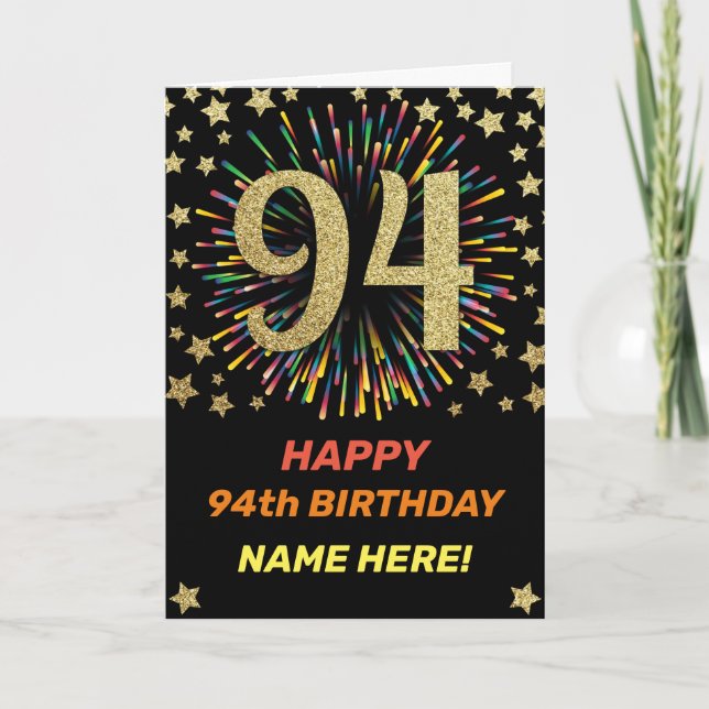 Fireworks 94th Birthday Colorful Rainbow Gold Card (Front)