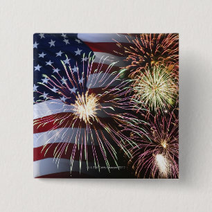 Fireworks and American flag 2 Inch Square Button