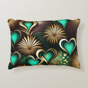 Fireworks and Hearts Teal and Gold Accent Pillow