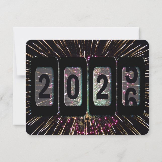 Fireworks and Odometer 2024 New Year Party Invitation (Front)