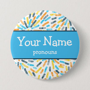 Fireworks AroAce Sunset Pride Flag Pronouns Name 3 Inch Round Button