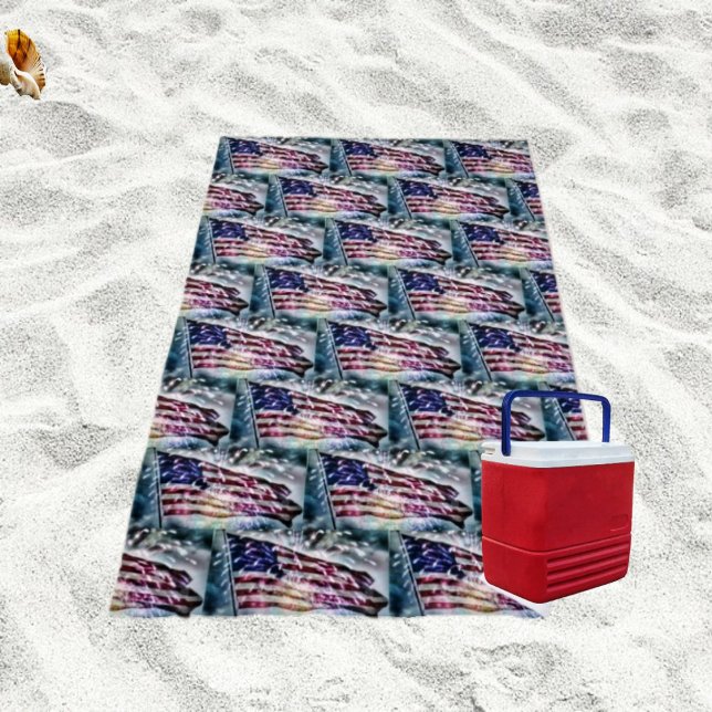 Fireworks Backdrop Beach Towel (Display your patriotism, in this Fireworks Backdrop Beach Towel!)
