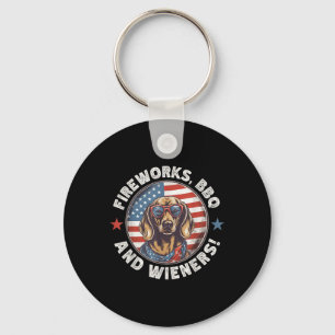 Fireworks Bbq &amp; Wieners Funny Weiner Dog July  Keychain