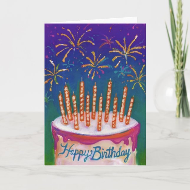 Fireworks Birthday Cake Card (Front)