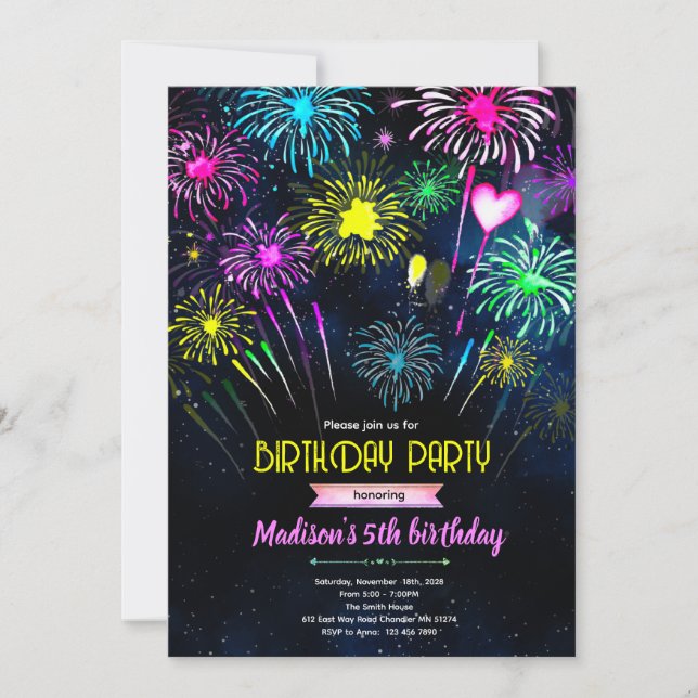 Fireworks Birthday party Invitation (Front)