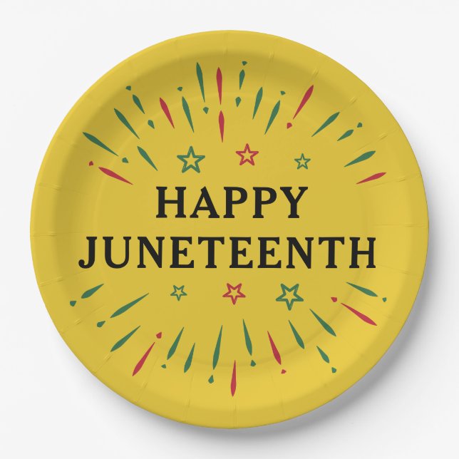 Fireworks Black Independence Day Happy Juneteenth Paper Plate (Front)