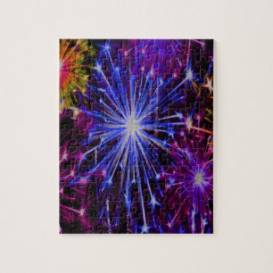 Fireworks Blue and Red Fun and Flashy Jigsaw Puzzle
