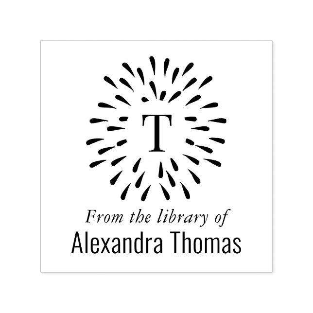 Fireworks Burst Single Initial #3 Library Book Self-inking Stamp (Design)