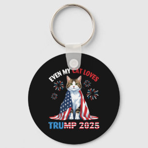 Fireworks Cat Wearing Us Flag Even My Cat Loves Tr Keychain