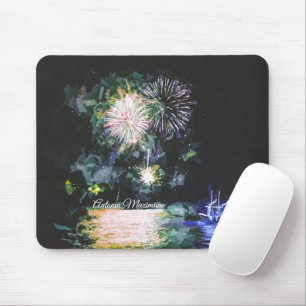Fireworks Celebrate Boat Watercolor Personalize Mouse Pad