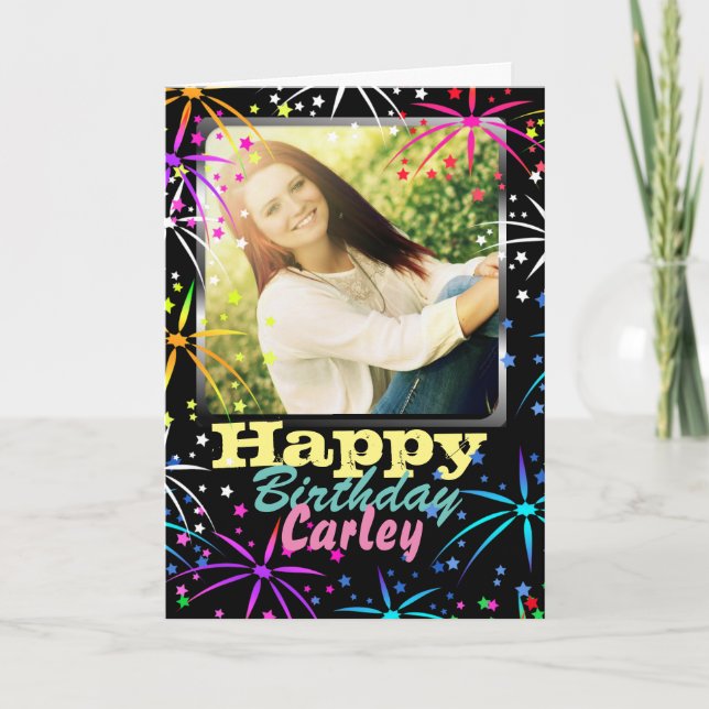 Fireworks Celebration Custom Photo Birthday Card (Front)