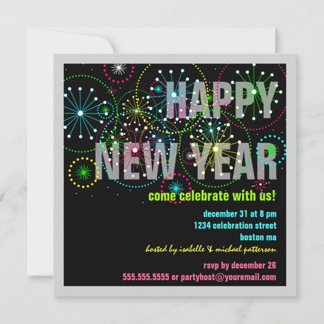 Fireworks Celebration for New Years Eve Party Invitation (Front)