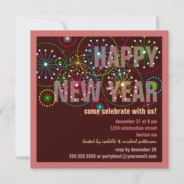 Fireworks Celebration for New Years Eve Party Invitation (Front)