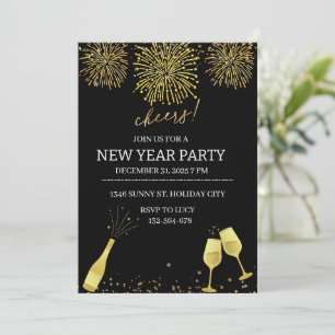 Fireworks Champagne New Year Party Invitation