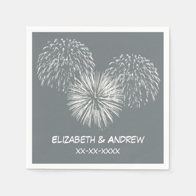 Fireworks, Charcoal Grey Background, Name Monogram Napkin (Front)