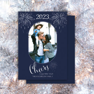 Fireworks Cheers to the New Year 2023 Photo Silver Foil Holiday Card