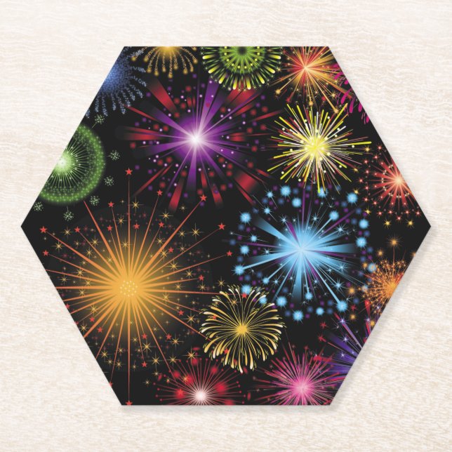 Fireworks Colourful Dynamic Sparkling Decor Paper Coaster (Front)