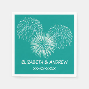 Fireworks, Dark Teal Background, Name Monogram Napkin