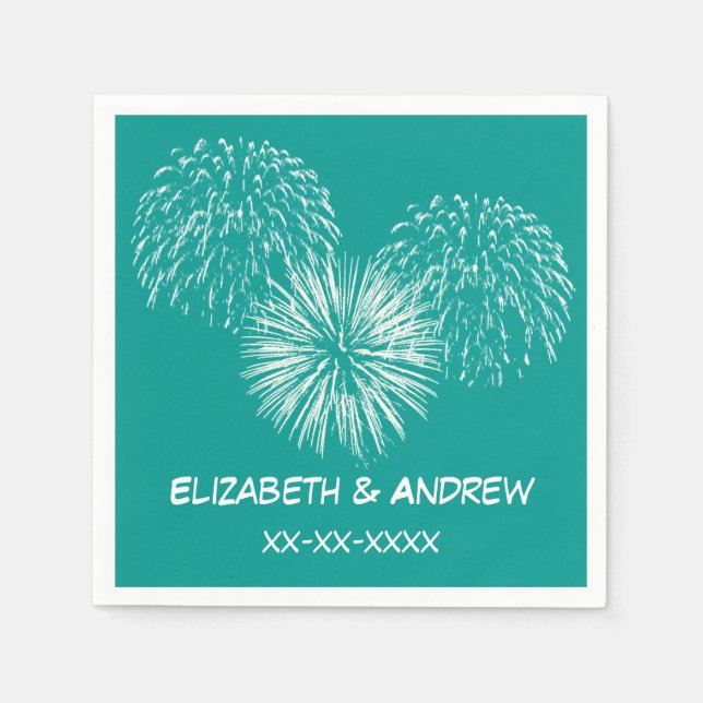 Fireworks, Dark Teal Background, Name Monogram Napkin (Front)