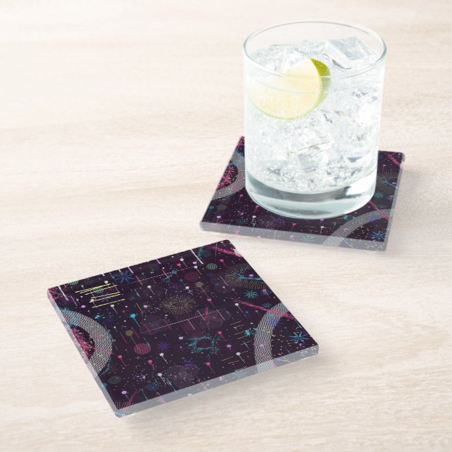 Fireworks Display: Abstract Art  Glass Coaster (Angled)