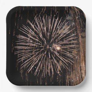 Fireworks Display On Black Sky Paper Plate
