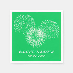 Fireworks, Emerald Green Background, Name Monogram Napkin