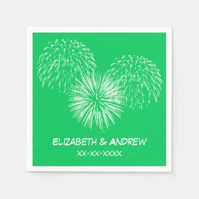 Fireworks, Emerald Green Background, Name Monogram Napkin (Front)