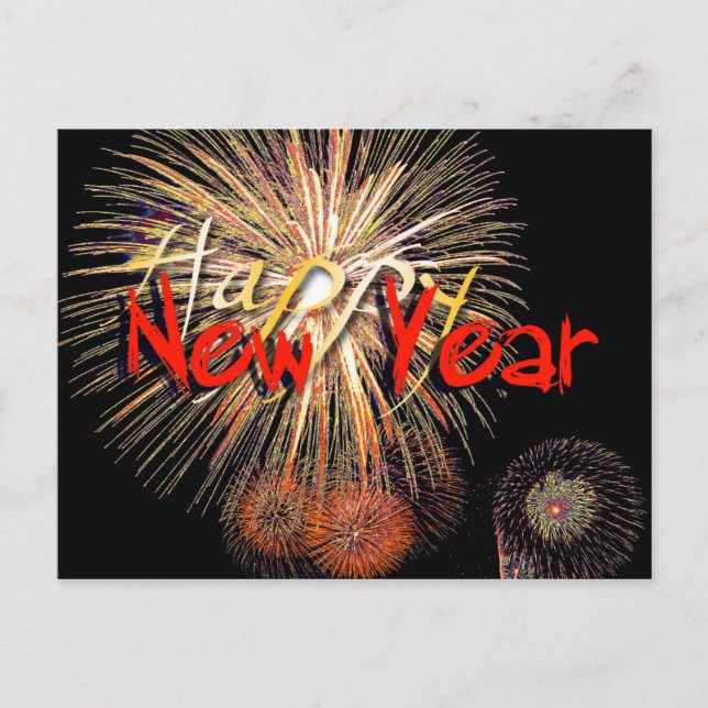 Fireworks en Red Happy New Year 2025 Carte postale (Devant)