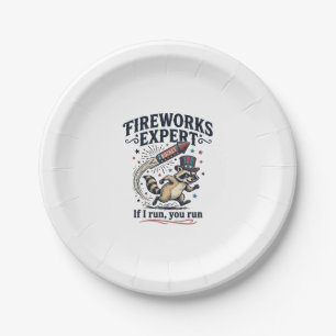Fireworks Expert Raccoon Vintage Fourth of July Sh Paper Plate