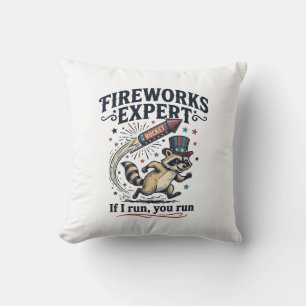 Fireworks Expert Raccoon Vintage Fourth of July Sh Throw Pillow