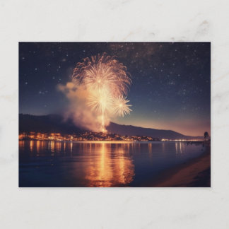 Fireworks Exploding Over Beach Postcard