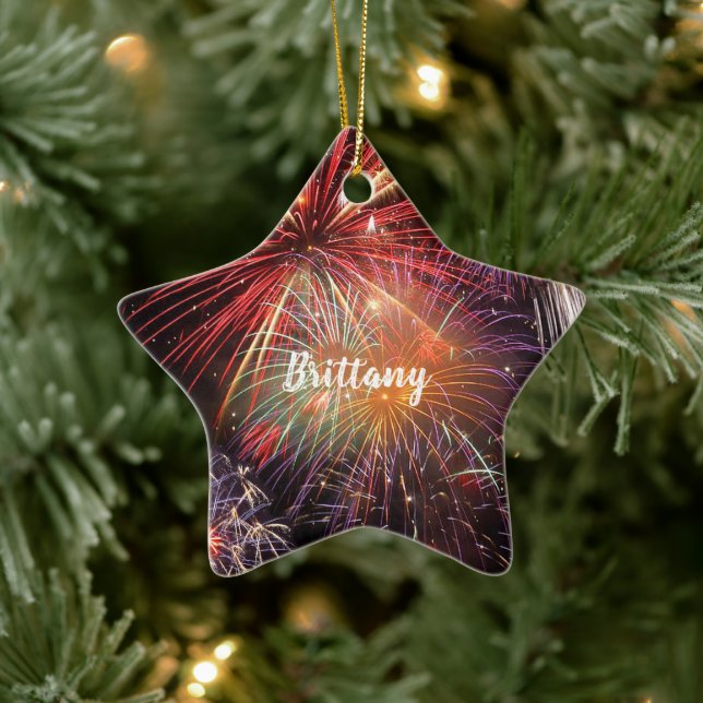 Fireworks Finale Custom Name Ceramic Ornament (Tree)
