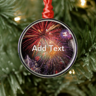 Fireworks Finale Custom Text Metal Ornament