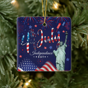 Fireworks Fourth Of July With The Statue Of Libert Ceramic Ornament