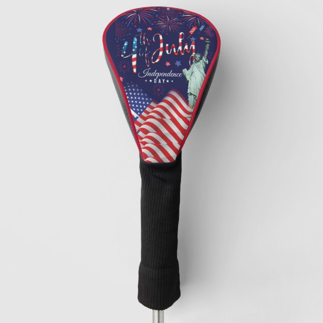 Fireworks Fourth Of July With The Statue Of Libert Golf Head Cover (Front)
