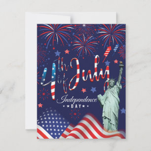 Fireworks Fourth Of July With The Statue Of Libert Holiday Card