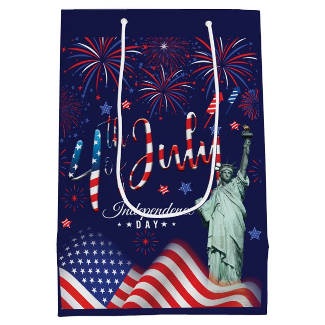 Fireworks Fourth Of July With The Statue Of Libert Medium Gift Bag (Back)