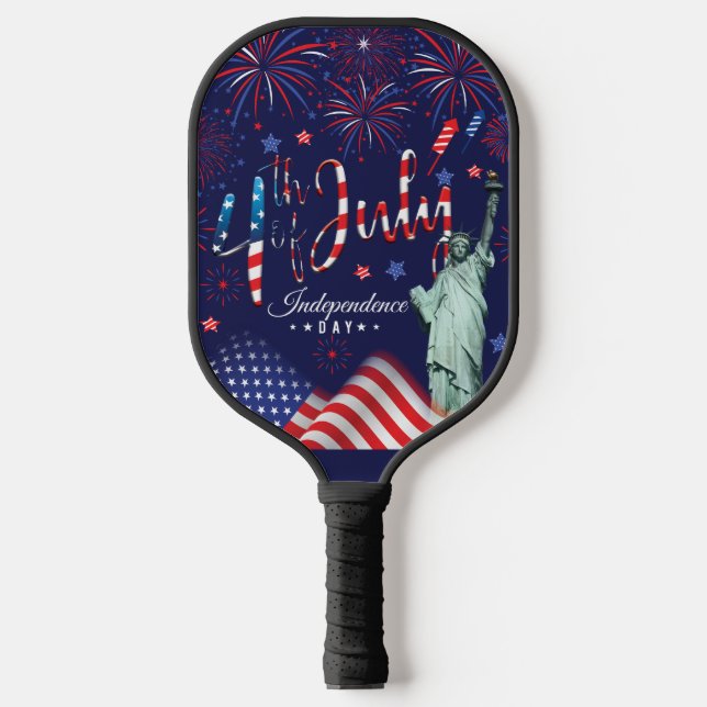 Fireworks Fourth Of July With The Statue Of Libert Pickleball Paddle (Front)