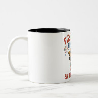 Fireworks Freedom & Fried Chicken,Funny 4 July BBQ Two-Tone Coffee Mug